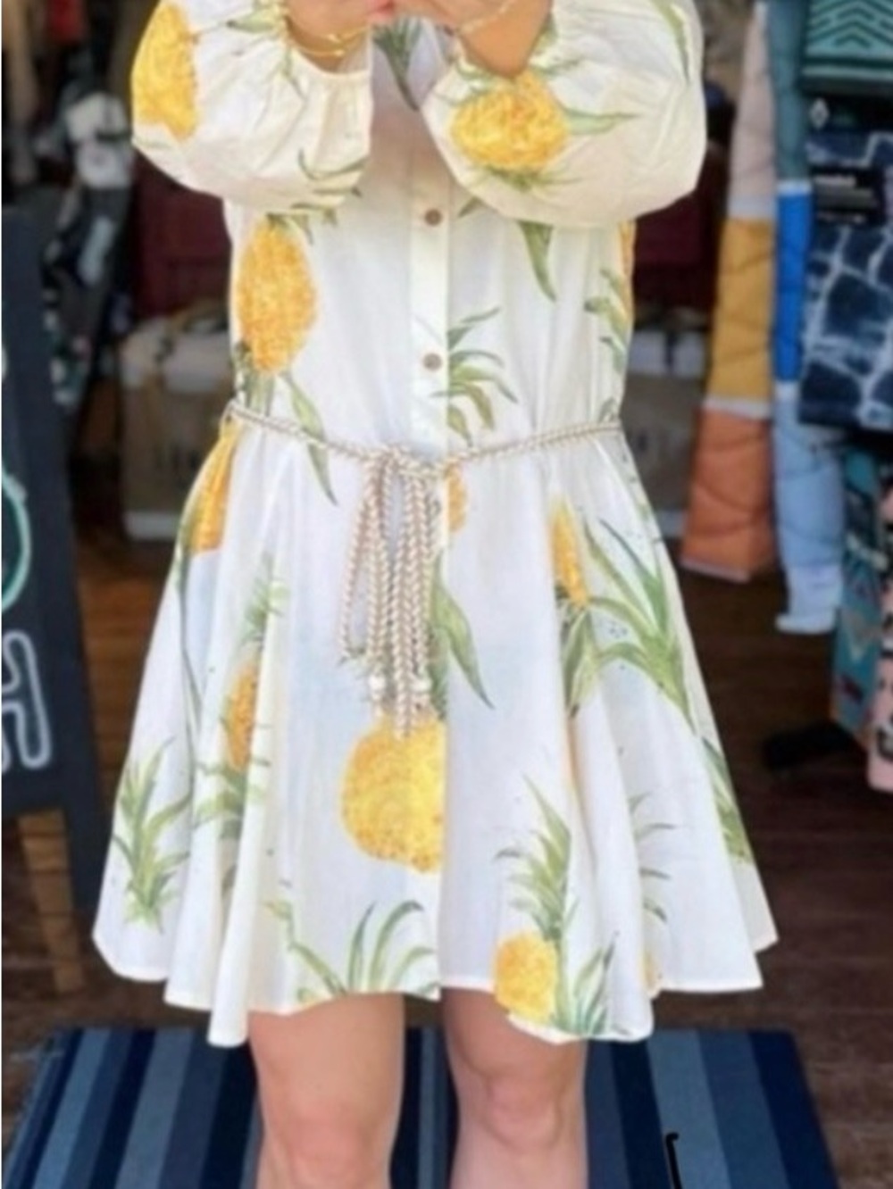 Cobalt & Tawny Maui Hawaii Rendezvous Pineapple Print Cotton Shirt Dress M
